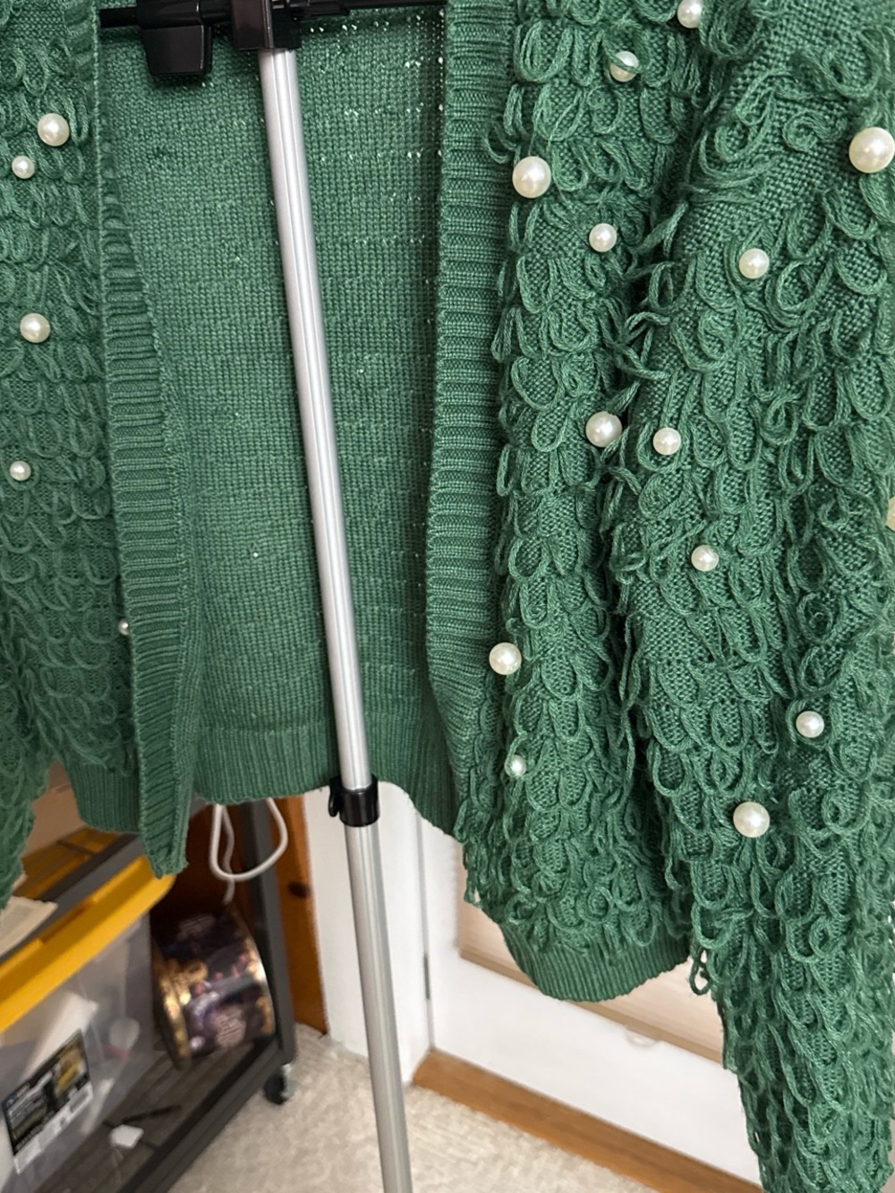 Mighty Fine Emerald Green Pearl-Embellished Loop-Knit Cardigan - Picture 4 of 7